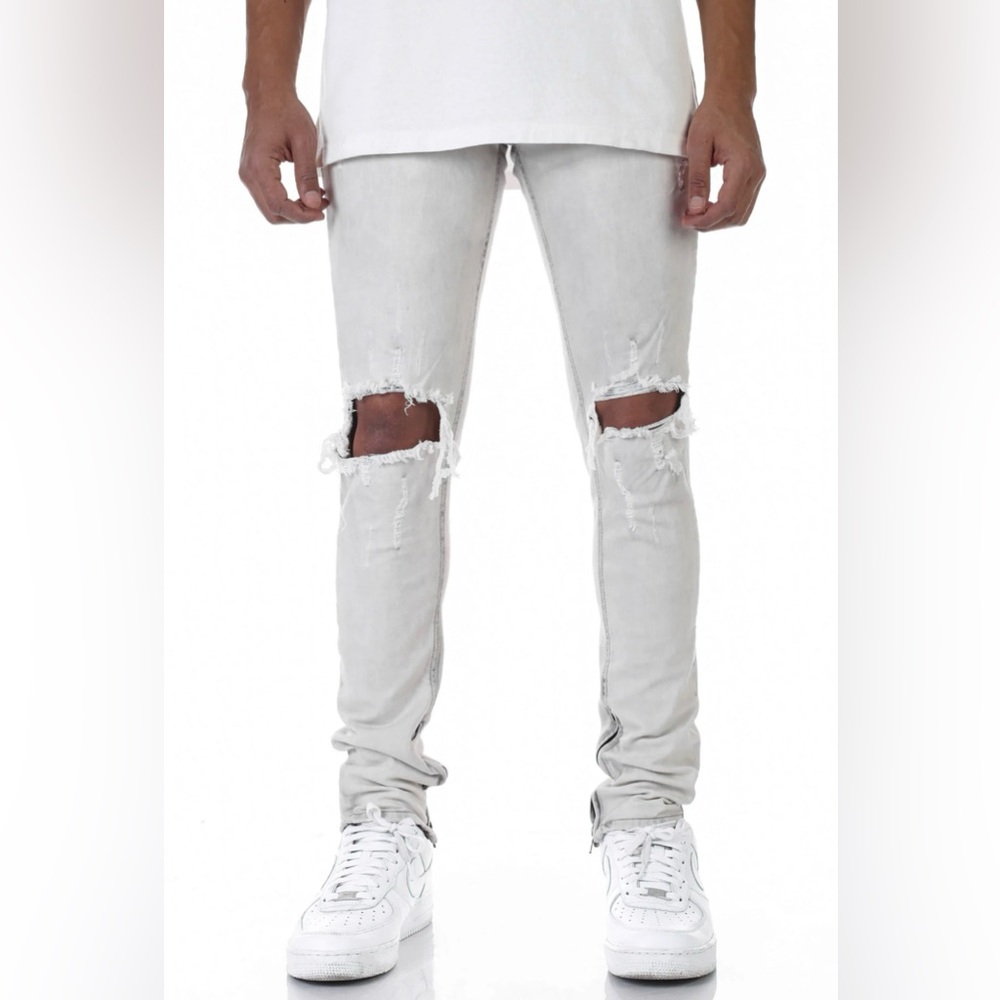 KDNK Men’s Skinny Fit Ankle Zip Distressed Jeans